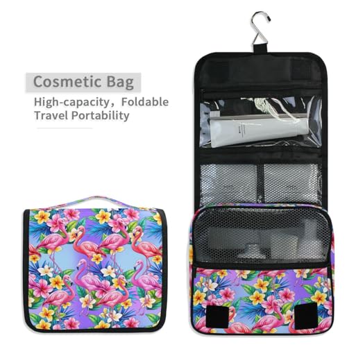 MNSRUU Hanging Toiletry Bag Pink Flamingo Tropical Bird Flower Makeup Bag Portable Travel bag for Toiletries Organizer Bags for Women Men, Travel-Essentials Bag - color: Flamingo 07