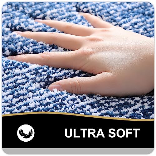 OLANLY Toilet Rugs U-Shaped 24x20, Extra Soft and Absorbent Microfiber Bathroom Rugs, Non-Slip, Machine Wash Dry, Plush Shaggy Contour Bath Mats for Toilet Base, Navy - color: Navy and White, size: 24" X 20" Contour Rug