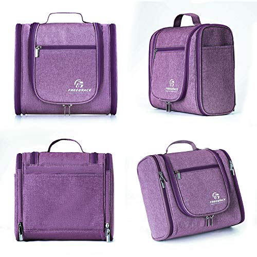 Freegrace Extra Large Hanging Toiletry Bag for Men and Women - Water-Resistant Nylon Travel Bathroom Organizer for Cosmetics, Makeup, and Toiletries - color: Wild Violet