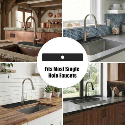 33 Lx5.5 W Long Kitchen Sink Faucet Mat: Customizable Black Splash Guard with Pre-Cut Center Hole for Large Double bowl Sink, DIY to Fits irregular & 2, 3, 4 hole sinks with Soap Dispenser & Air Gap - size: 33''Lx5.5''W