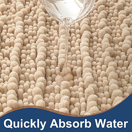 FLOLEOPA Luxury Chenille Beige Bathroom Rugs Bath Mats Sets, Extra Soft and Absorbent Bathroom Rugs Non Skid Machine Wash Dry Bath Mats（32"x20" Plus 17"x24"） - color: Beige, size: 32"x20" Plus 17"x24"