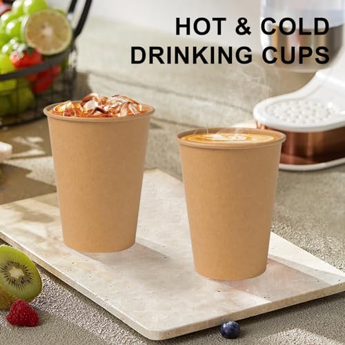 SIUQ 300 Pack 12 oz Kraft Paper Cups, Unbleached Disposable Paper Coffee Cups, Thickened Hot/Cold Beverage Drinking Cup for Party, Home, Cafes, Bistros, Businesses (Brown) - style: 12oz-300pack