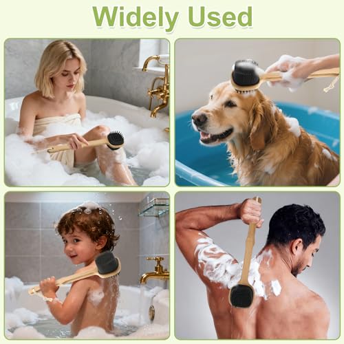 Silicone Back Scrubber for Shower, Stocking Stuffers for Men, Silicone Bath Body Brush Loofah with Long Handle, Dual-Sided Shower Brush for Body, Black Exfoliating Body Scrubber Back Washer with Hook - size: black-1pcs