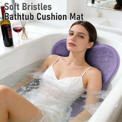 Back Scrubber Body Bath Cushion for Tub Bathtub with Back Lumbar Ergonomic Support, Silicone Extra Large Thick Soft Seat Pad Non-Slip Suction Cups, Relaxing Spa Exfloating Scrubber Mat Purple - color: Purple