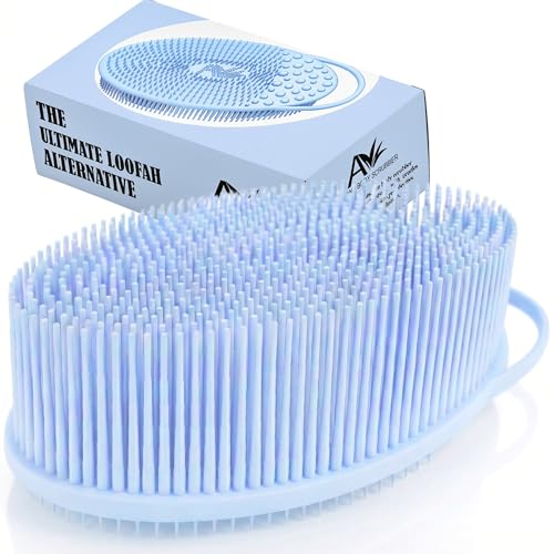 Avilana Premium Exfoliating Body Scrubber - Trusted Since 2017 - SGS Certified Silicone Bath Brush, Firm Bristles Smooth Rough Bumpy Skin Texture, Dual Sided Loofah Alternative Women Men Kids - color: Blue, size: Exfoliate