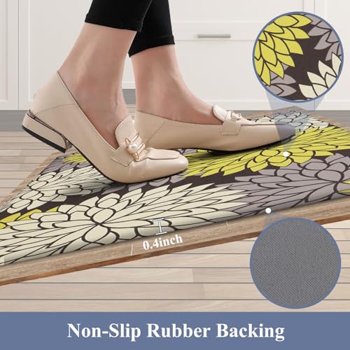 HEBE Anti Fatigue Kitchen Rugs Sets of 2, Non Slip Kitchen Mats for Floor, Waterproof Cushioned Comfort Standing Carpet for Kitchen Sink, Home Office, Laundry Room - color: Bright Yellow, size: 17.3"x48"+17.3"x28"-0.4"Th