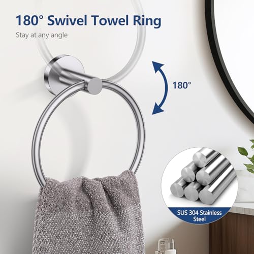 TQKAG 5 Piece Bathroom Towel Bar Holder Sets Brushed Nickel Bathroom Hardware Set Stainless Steel Toilet Paper Holder with Shelf Bathroom Accessories Kit Wall Mounted - color: Brushed Nickel, size: 5-Pieces Set-A