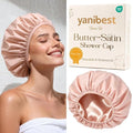 Yanibest Shower Cap for Women - Frizz Free Satin Lined Shower Cap Waterproof Large Double Layer Reusable with Soft Elastic Band for Braids Long Hair - color: Army Green