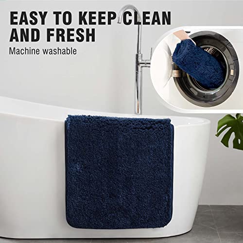 TECHMILLY Super Soft Shaggy Bathroom Rugs, Absorbent Thick Non Slip Microfiber Bath Rugs, Quick Dry Machine Washable Bath Mat for Bathroom Floor, Bathtub and Shower 20"x32" - color: Navy, size: 20'' x 32''