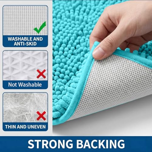 Bathroom Rugs Sets 2 Piece,Super Absorbent Chenille Bath Mats and U-Shaped Toilet Rug,Strong PVC Non Slip Backing,Microfiber Washable Dry Quickly Bath Mats for Bathroom(20"x32"+20"x20"U, Light Blue) - color: Light Blue