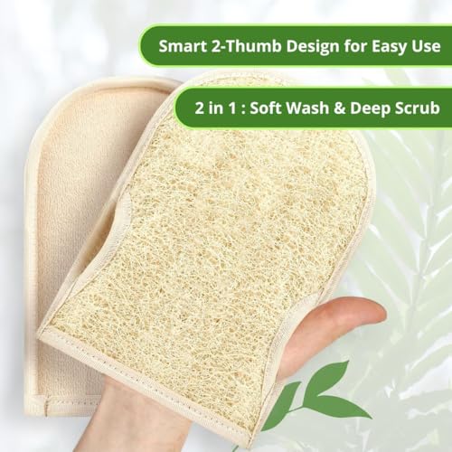 NileCart Exfoliating Gloves - Set of 2 Scrubbies for Body - Natural Exfoliating Body Scrubber Shower Gloves from Natural Loofah for Women & Men - Egyptian Loofah Sponge Shower Gloves Scrubbies