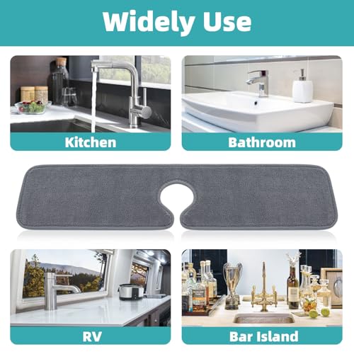 PoYang 4 Pack Faucet Mat for Kitchen Sink Splash Guard Long: Super Absorbent Microfiber Sink Water Splash Guard Behind Kitchen Faucet Mat for Bathroom, RV Protector, Machine Washable 24'' x 5.1'' - size: 24" x 5.1"
