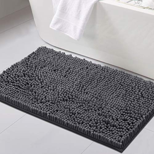 H.VERSAILTEX Bathroom Rugs for Bathroom Non Slip Luxury Chenille BathroomMat 20x32 Extra Soft and Absorbent Rugs Washable Dry Fast Plush Area Carpet Mats for Bath Room, Tub - Grey - color: Grey, size: 20" x 32"