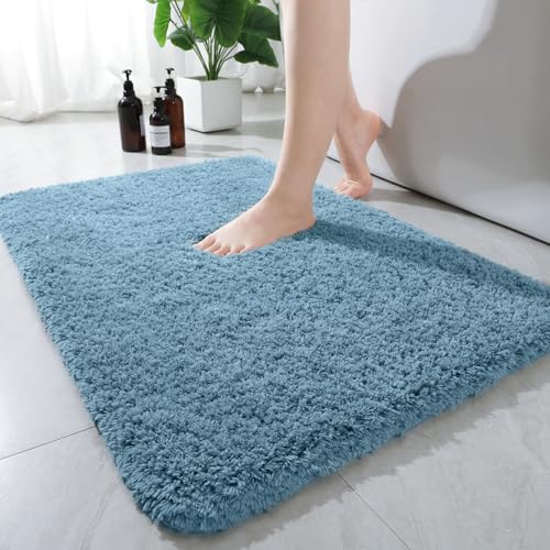 AROGAN Luxury Long Bathroom Runner Rug, 24x17 Inch Thick Soft and Absorbent Non Slip Bath Mat, Rubber Backing Quick Dry Rugs Carpets, Machine Washable Plush Mats for Shower Floor, Little Blue - color: Aqua Blue, size: 1'5" X 2' (24" X 17")