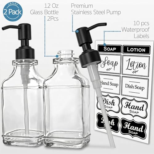 JASAI 2Pack Glass Soap Dispenser with Black Rust Proof Pump, Refillable Dish Soap Dispenser with for Kitchen and Bathroom. - color: 2 Pack Matteblack