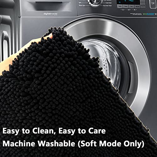 Bathroom Rugs Sets 2 Piece, Extra Soft Chenille Bath Mat Ultra Absorbent Bathroom Rug, Bathroom Mat with Sturdy PVC Non-Slip Bottom, Machine Washable Bath Rugs (20x32 Inch + 16x24 Inch, Black) - color: Black, size: 16" x 24" + 20" x 32" (Rectangular)