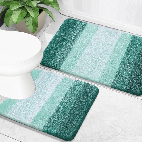 OLANLY Bathroom Rug Set 2 Piece, Soft Absorbent Microfiber Bath Mats and U-Shaped Contour Toilet Rug, Non-Slip, Machine Wash Dry, Plush Shaggy Bath Mats for Bathroom (24"x16"+24"x20", Blackish Green) - color: Blackish Green, size: 24" X 16" + U24" X 20"