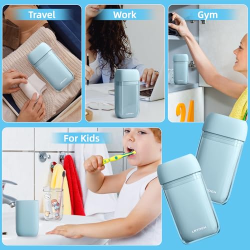 Travel Toothbrush Case, Mini Wash Cup with Foldable Toothbrush | Mini rinse cup, for camping business hiking travel, toothbrush included, lightweight plastic, Cups with cover, blue - color: Small Blue
