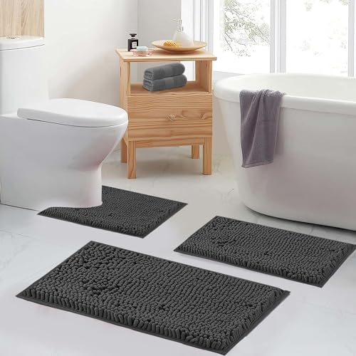 Bathroom Rugs Sets 2 Piece Thicken Chenille Bath Mats Set, Extra Soft and Absorbent Shaggy Rugs, Easy Wash and Dry, Perfect Plush Carpet Mats for Tub, Shower, Bathroom Mats, Washable Carpets Set - color: Grey, size: 32"L x 20"W + 24"L x 16"W