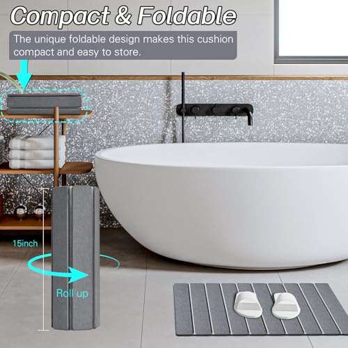 1 Pack Foldable Stone Bath Mats for Bathroom, Gray Super Absorbent Diatomaceous Earth Bath Mat, Non Slip Shower Rug, Quick Dry Bath Rug Drying Mat, Tub Mat Shower Mat - color: Grey, size: 1×Rug 15×24"+1×Non-slip Mat