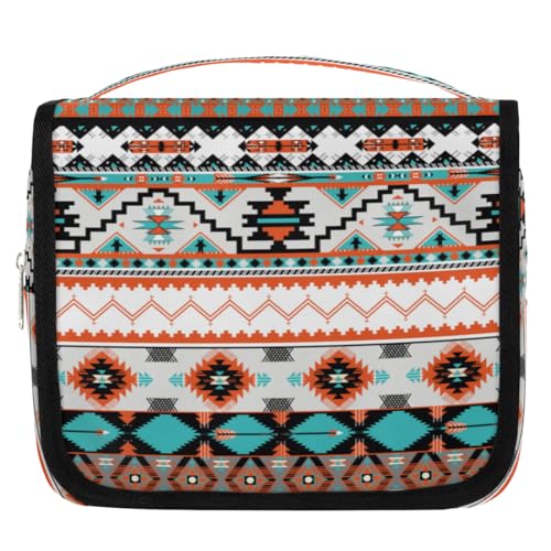 Travel Hanging Toiletry Bag for Women Men Tribe Ethnic Aztec Geometric Cosmetic Bag Waterproof Makeup Organizer for Accessories, Shampoo, Full Sized Container, Toiletries for Bathroom Shower - color: A-002