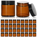 KEYWING 4oz Small Glass Jars with Black Lids, 36 Pack Amber Empty Cosmetic Containers Round Glass Jar with Inner Liners for Creams, Lotions, Ointments and Powders - color: Amber, size: 4oz-36Pack