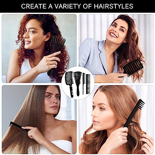 4pcs Curly Hair Brush Set for Adult & Kids Wet or Dry, Detangling Brush for 3/4ABC Hair with Wide Tooth Comb (4, Black) - color: Black, size: 4pcs