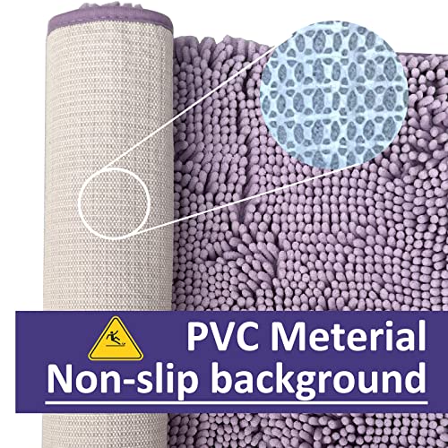 Chenille Bath Mats Set 2 Piece Non-Slip Luxury Bath Runner Rugs Extra Soft Absorbent Shaggy Washable Dry Plush Area Carpet Mats - Lavender - color: Lavender, size: 32"L x 20"W + 24"L x 16"W