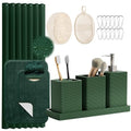 Green Bathroom Set, Dark Green Bathroom Accessories Set with Shower Curtain and No-Slip Bath Rugs, Natural Loofah Sponge, Soap Dispenser, Toothbrush Holder, Bathroom Tumbler and Tray for Bathroom - size: Bath Set+Shower Curtain+Bath Rugs+2PCS Loofah, styl