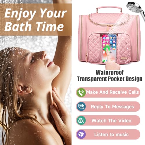 Tealari Large Toiletry Bag for Women Men,Bathroom Bag,Water Resistant Shower Bag,Makeup Bag,Toiletry Bags for Traveling,Hanging Toiletry Bag with Transparent Waterproof Phone Pocket - color: Pink