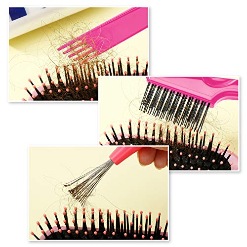 Boao 2 Pcs Hair Brush Cleaning Tool Set,2-in-1 Double Headed Hair Brush Comb,Metal Toothed Cleaner Dirt Remover, Portable Hairbrush Cleaner Tool for Removing Dust Home Salon Use(Pink and Pink) - color: Pink and Pink