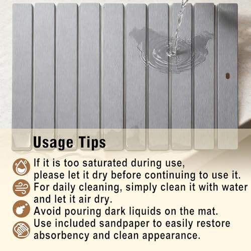 Foldable Stone Bath Mats For Bathroom,Super Absorbent Dry Diatomaceous Earth Mat Drying Pad,Large Stone Drying Mat For Kitchen Counter,Countertop Bath Accessories, 24"X16"