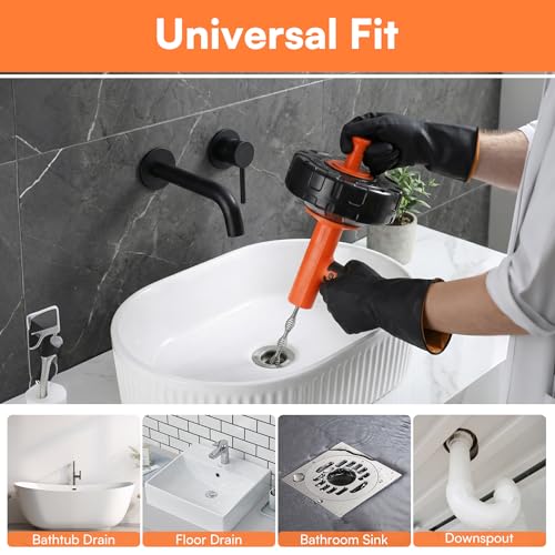 Drain Snake Hair Drain Clog Remover with Drill Adapter, 33ft Flexible Steel Spring Head Drain Augers, Manual or Powered, Sink Drain Snake Clog Remover for Bathroom Kitchen Tub Shower Drain Snake