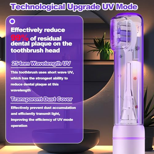 Metal Electric Toothbrush with UV Mode, Vibration and Oscillation Electric Toothbrush for Adults, 6 Brush Heads & Travel Case & Dust Cover, 5 Modes & Built in Timer, One Charge Last 120 Day（Rose） - color: Rose