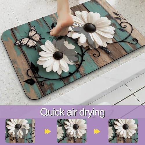 Autumn Vintage Butterfly Bathroom Rug, Rapid Dry Absorbent with Non-Slip Rubber Base Bath Mats for Bathroom 17"x30" - color: Autumn Vintage Butterfly