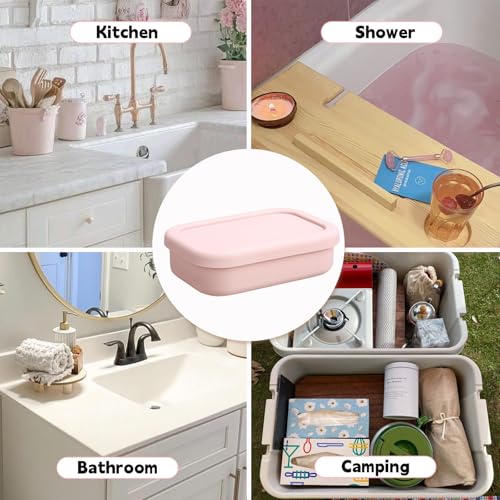 Large Travel Soap Case Leak Proof, Silicone Shampoo Bar Holder, Soap Container with Draining Layer, Slip-Resistant Portable Bar Soap Holder for Shower, Bathroom, Gym, Camping(Pink) | Soap Container with Draining Layer, Slip-Resistant Portable Bar Soap Hol