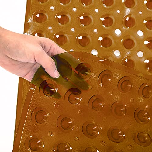 Bathtub and Shower Mats, Extra Long Non-Slip Bath Tub Mat 39 x 16 Inch, Machine Washable Bathmat with Suction Cups & Drain Holes for Bathroom Floor, Clear Brown - color: Clear Brown