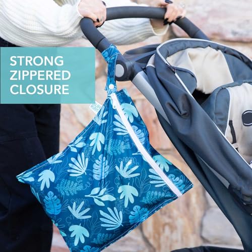 Bumkins Waterproof Wet Bag, Washable, Reusable for Travel, Beach, Pool, Stroller, Diapers, Dirty Gym Clothes, Wet Swimsuits, Toiletries, 12x14 – Blue Tropic - color: E5 Blue Tropic, style: Wet Bag