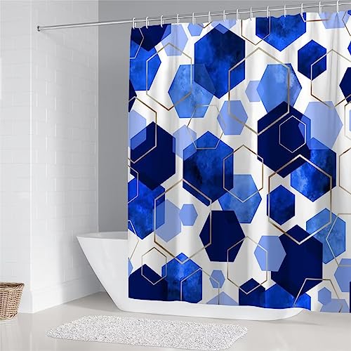 LQCOOL Blue Bathroom Curtain Set, 4Pcs Modern Art Geometric Shower Curtain with 12 Hooks, Waterproof, Blackout, 70.8' L x 70.8' W - color: Blue