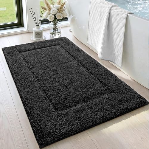 DEXI Small Bathroom Rugs 24x16, Washable Non Slip Bath Mat for Shower Floor, Absorbent Quick Dry Bathmat with Rubber Backing, Ultra Soft Plush Carpet for Tub, Black - color: Black, size: 24" X 16" (Rectangular)