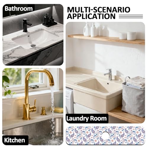 2 Pcs Kitchen Sink Splash Guard Faucet Mat Paisley Pattern Faucet Mat for Sinks Flower Absorbing Drying Mats for Kitchen Bathroom - color: Paisley Pattern