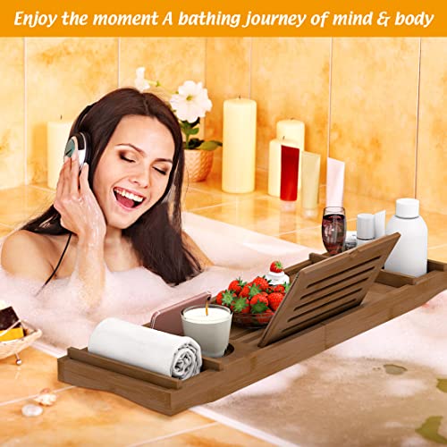 Bamboo Bathtub Tray for Luxury Bathroom, Expandable Premium Bath Tray with Soap Towel Book Holder, Luxury Spa Wooden Bath Table for Reading Laptop Over The Clawfoot Walnut - color: Walnut