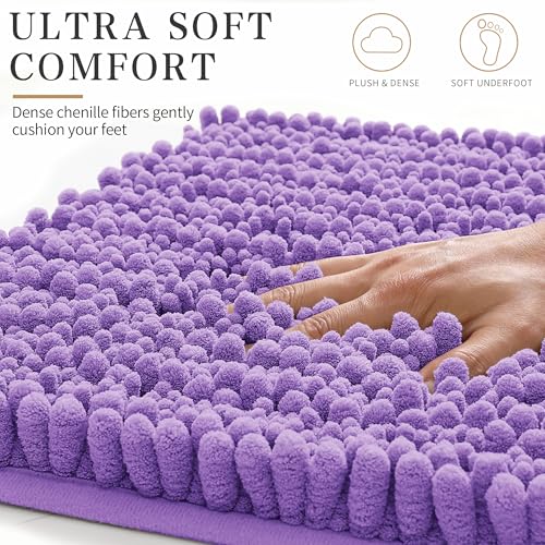 Yimobra Bathroom Rugs Non Slip Washable - Ultra Soft Absorbent Chenille Bath Mat, Quick Dry Shaggy Floor Carpet for Tub Shower, Lavender Home Decor Accessories, 24x17 Inch - color: Lavender, size: 24" X 17"