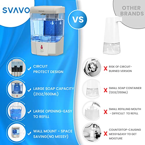 SVAVO Automatic Hand Soap Dispenser, 21 fl.oz/600ml Touchless Soap Dispenser Wall Mounted, Touch-Free Liquid soap Dispenser Sensor Soap Dispenser for Kitchen Hotel Restaurant Bathroom - color: Gray, size: 600ml