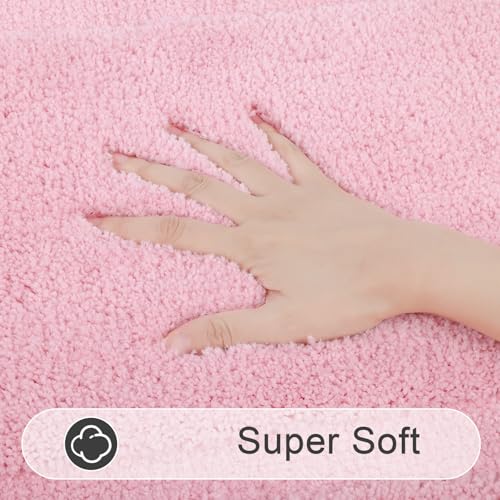 SHACOS Pink Bathroom Rugs Sets 3 Piece Bath Mat U Shaped Toilet Rug | 20x32+ 16x24+ 20x24, Soft Fluffy Microfiber Bath Rugs Set, Non Slip Washable Absorbent Bathroom Floor Mats Carpet Shower Rug - color: Pink, size: 16"x24"+ 20"x32"+U Shape 20"x24"