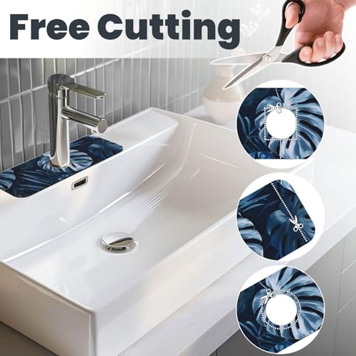 Kitchen Sink Splash Guard Faucet Mat, Monstera Leaves Navy Blue Diatom Mud Absorbent Draining Mat For Kitchen Sink Bathroom - color: Monstera Leaves Navy Blue, size: One Size