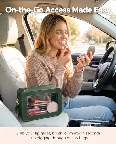 LETGO Clear Makeup Bags, TSA Approved Toiletry Bag with Zipper, Clear Makeup Organizer Fit Carry-on Travel Essentials,Clear Cosmetic Bags for Women Men (O-Green) - color: O-Green