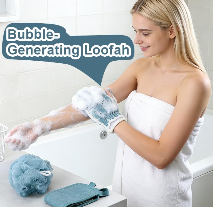 3Pcs Exfoliating Body Scrubber Set Back Scrubber Bath Glove and Shower Bath Sponge Loofah for Shower Bath Exfoliating Body Scrubber for Men and Women - color: Yellow