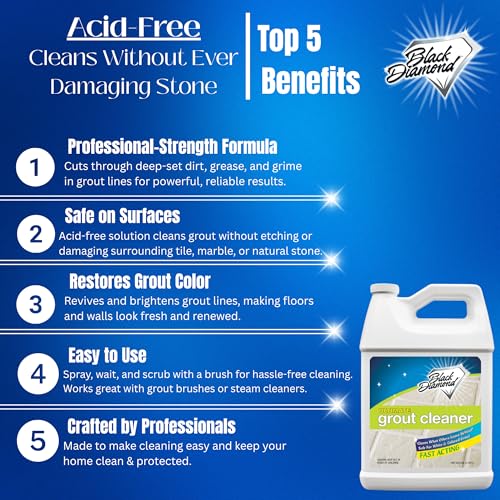 Black Diamond Stoneworks Ultimate Grout Cleaner for Tile Floors — Acid-Free Deep Cleaner Removes Grease, Dirt & Soap Scum Without Damaging Grout — Safe for Marble and All Natural Stone (4-Gallons) - size: 128 Fl Oz (Pack of 4)