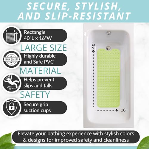 ENKOSI Bath Mat - Large Non Slip Bathtub & Shower Mat - Extra Long 40 x 16 Inch Bathroom Mats for Tub Nonslip Anti Slip Bathmats (40x16 Green) - color: Green